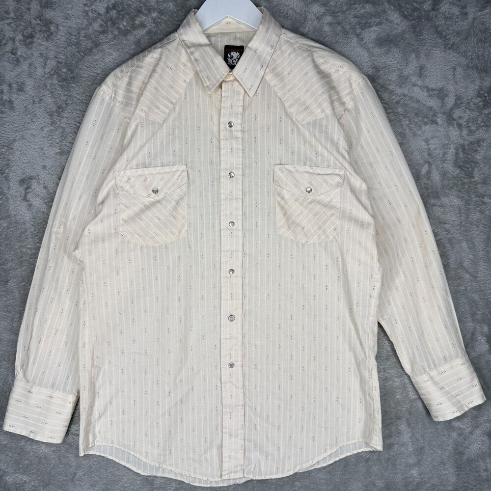 Vintage Karman Western Shirt Mens 16.5 34 Pearl Snap Striped Long Sleeve Rodeo